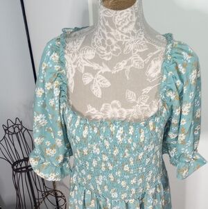 Floral Smocked Dress with Puff Sleeves